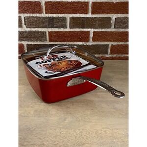 Red Copper 10" Square Pan 4 Piece Set Sauté Braise Fry Roast Steam  Broil no lid